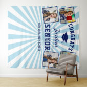 モダン ネイビーブルー 卒業式 4 フォトブース 背景シート タペストリー (インサイチュ(横))