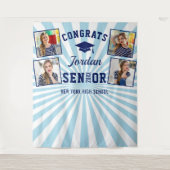 モダン ネイビーブルー 卒業式 4 フォトブース 背景シート タペストリー (正面)