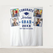 モダン ネイビーブルー 卒業式 4 フォトブース 背景シート タペストリー (正面)