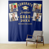 モダン ネイビーブルー 卒業式 4 フォトブース 背景 タペストリー (インサイチュ)