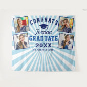 モダン ネイビーブルー 卒業式 4 フォトブース 背景 タペストリー (正面(横))