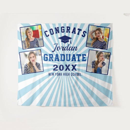 モダン ネイビーブルー 卒業式 4 フォトブース 背景 タペストリー (正面(横))