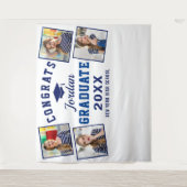 モダン ネイビーブルー 卒業式 4 フォトブース 背景 タペストリー (正面)