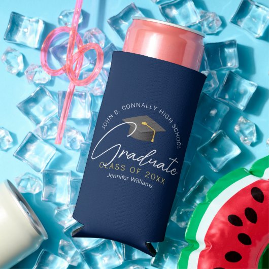 モダン ネイビーブルー 卒業記念パーティー スリム缶クーラー (インサイチュ 夏)