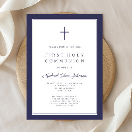 モダン ネイビーブルー 宗教的少年 初領聖体 招待状