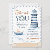 モダン ネイビーブルー 航海少年 1歳誕生日 サンキューカード (正面)