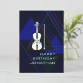 モダン&ネイビー男らしブルーミュージックヴァイオリン誕生日 招待状 (スタンド正面)