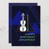 モダン&ネイビー男らしブルーミュージックヴァイオリン誕生日 招待状 (正面/裏面)