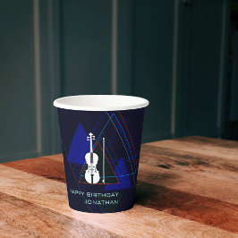 モダン&ネイビー男らしブルーミュージックヴァイオリン誕生日 紙コップ