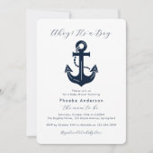 モダン ネイビー裏面の航海テーマベビーシャワー 招待状 (正面)