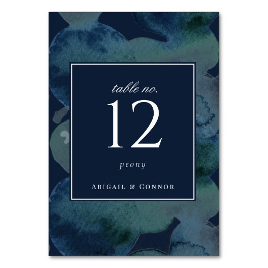 モダン ネイビー エメラルド アブストラクト ウォーターカラー テーブルナンバー (正面)