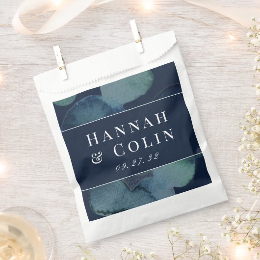 モダン ネイビー エメラルド アブストラクト ウォーターカラー フェイバーバッグ (クリップ留めされた状態)