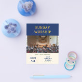 モダン ネイビー ゴールド 日曜礼拝 教会 チラシ (シングル)
