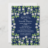 モダン ネイビー フラワー ガーデン ブライダル シャワー 招待状 (正面)