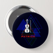 モダン&ネイビ男らしーブルー音楽ヴァイオリンデザイナー 缶バッジ (正面&裏面)