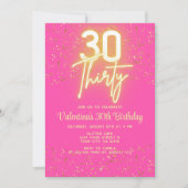 モダン ネオン グロー ホット ピンク ゴールド グリッター 30歳の誕生日 招待状 (正面)