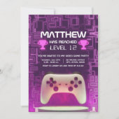 モダン ネオン ビデオゲーム コントローラー 子供 テーン 招待状 (正面)