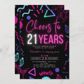 モダン ネオン 乾杯 21歳の誕生日 プレゼント 招待状 (正面/裏面)