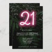 モダン ネオン 21歳の誕生日 招待状 (正面/裏面)