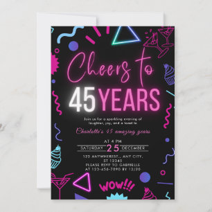 モダン ネオン 45周年をお祝いして 45歳の誕生日パーティー 招待状