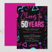 モダン ネオン 50周年おめでとう 50歳の誕生日パーティー 招待状 (正面/裏面)