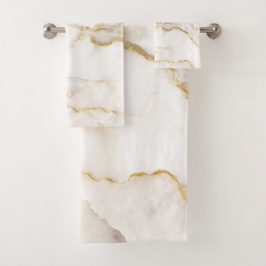 モダン ネーム ゴールド ルック マーブル パターン バスタオルセット (インサイチュ)