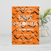 モダン ハッピーハロウィン コスチューム パーティー コウモリ オレンジ 招待状 (スタンド正面)