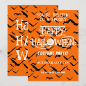モダン ハッピーハロウィン コスチューム パーティー コウモリ オレンジ 招待状 (正面/裏面)