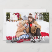 モダン ハッピー ニューイヤー 2026 ブラック コンフェッティ フォト シーズンカード (正面)