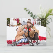 モダン ハッピー ニューイヤー 2026 ブラック コンフェッティ フォト シーズンカード (スタンド正面)