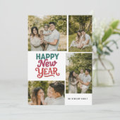 モダン ハッピー ニュー イヤー フォト コラージュ カード | エレガント (スタンド正面)