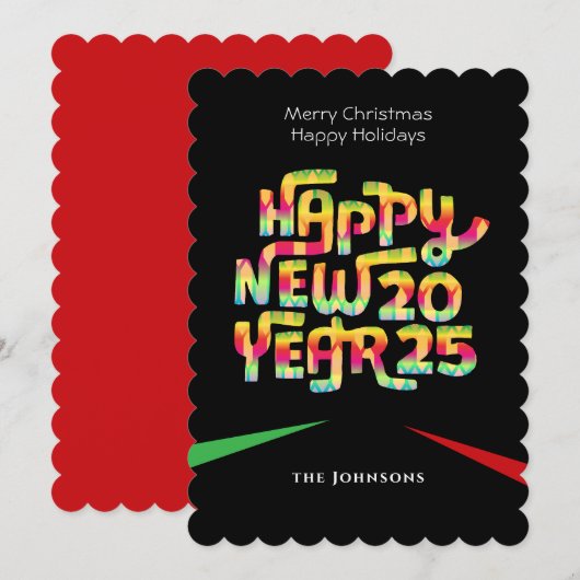 モダン ハッピー ニュー イヤー 2025 カラフル パーソナライズド シーズンカード (正面/裏面)