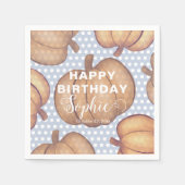 モダン ハッピー バースデー ブルー & オレンジ パンプキン パーティー スタンダードカクテルナプキン (正面)