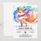 モダン ハッピー フォックス バースデー 招待状 (正面/裏面)