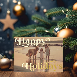 モダン ハッピー ホリデーズ ミニマル 1 フォト エレガント 箔シーズンカード