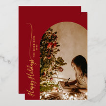 モダン ハッピー ホリデーズ 2 枚の写真のクリスマス カード