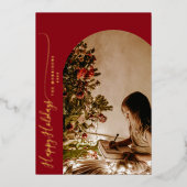 モダン ハッピー ホリデーズ 2 枚の写真のクリスマス カード (正面)