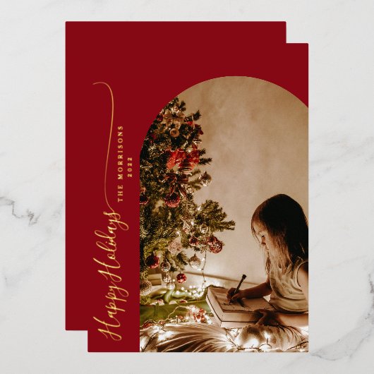 モダン ハッピー ホリデーズ 2 枚の写真のクリスマス カード (正面/裏面)