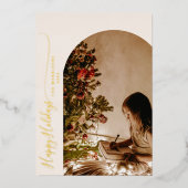 モダン ハッピー ホリデーズ 2 枚の写真のクリスマス カード (正面)