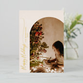 モダン ハッピー ホリデーズ 2 枚の写真のクリスマス カード (立ち正面)