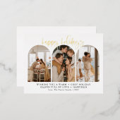 モダン ハッピー ホリデー ゴールド フォイル クリスマス カード (正面/裏面)