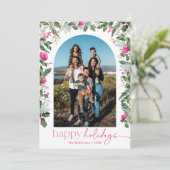 モダン ハッピー ホリデー ブライト ピンク & グリーン アーチ シーズンカード (スタンド正面)