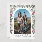 モダン ハッピー ホリデー 1 枚の写真 ピンクとグリーン アーチ シーズンカード (正面)