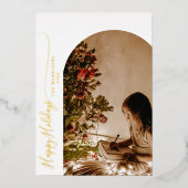 モダン ハッピー ホリデー 2 枚の写真が楽しめるクリスマス カード (正面)