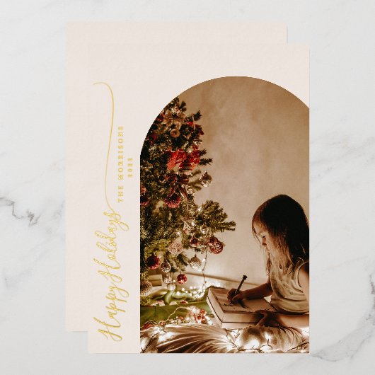 モダン ハッピー ホリデー 2 枚の写真 クリスマス (正面/裏面)