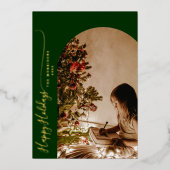 モダン ハッピー ホリデー 2 枚の写真 クリスマス ホイル カード (正面)