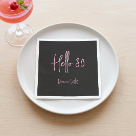 モダン ハロー30 ピンク ブラック 30歳の誕生日パーティー スタンダードカクテルナプキン