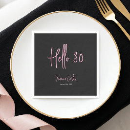 モダン ハロー30 ピンク ブラック 30歳の誕生日パーティー スタンダードカクテルナプキン