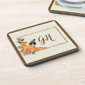 モダン&バスタイリッシュバタフライモノグラムの花 コースター (左側)