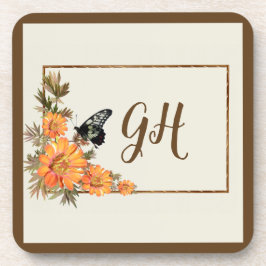 モダン&バスタイリッシュバタフライモノグラムの花 コースター